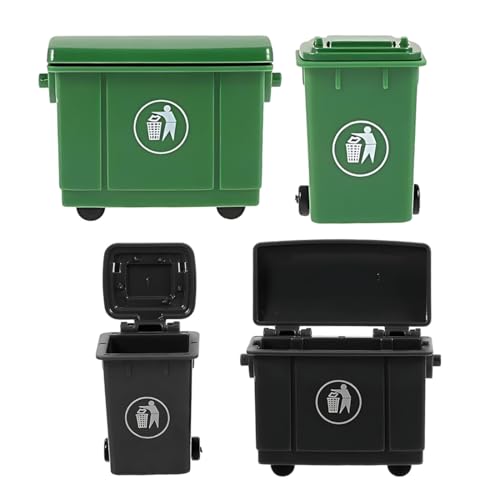 4 Piezas Bote De Basura Pequeño, Juguete De Botes De Basura para Camión De Basura, Botes de Basura en Miniatura con Tapas Abiertas, Mini Cubo de Basura para Niños, Mini Cubo de Basura