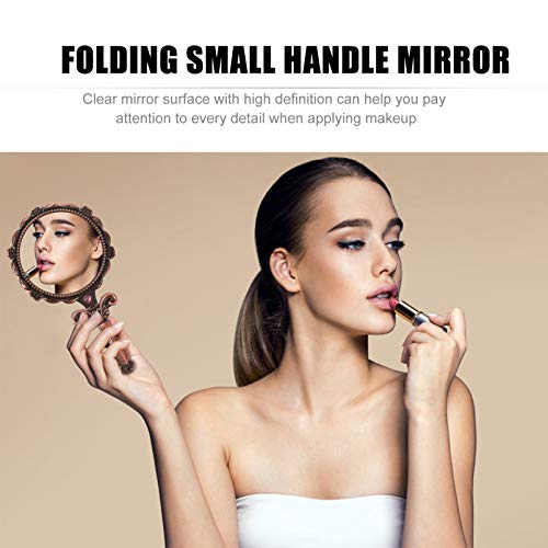 Lurrose Vintage Mirror Folding Hand Held Mirror Portable Makeup Mirror Rose Embossed Flower Decorative Mirrors Mini Tabletop Mirror For Women Girls Travel Face Makeup #TOP2