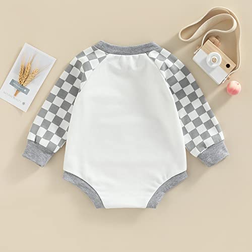 Newborn Boy Girl Checkerboard Plaid Bodysuit One Piece Romper Outfit Long Sleeve Jumpsuit Fall Winter Clothes 0-18M (A-Grey, 3-6 Months) #TOP2