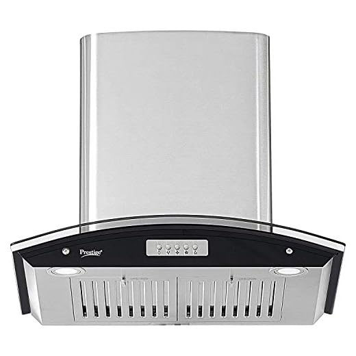 Prestige 1000 m³/hr Curved Glass Kitchen Chimney (GKH 600 CS-Plus, Baffle Filters, Silver)