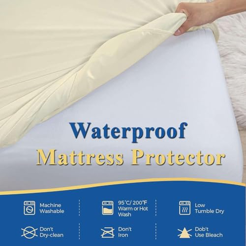 Image of Waterproof Soft Non-Woven Mattress Protector for Bed in Size 72 inchx84 inch |Breathable Elastic Fitted Mattress Cover for 10-Inch Deep Mattresses - Ivory