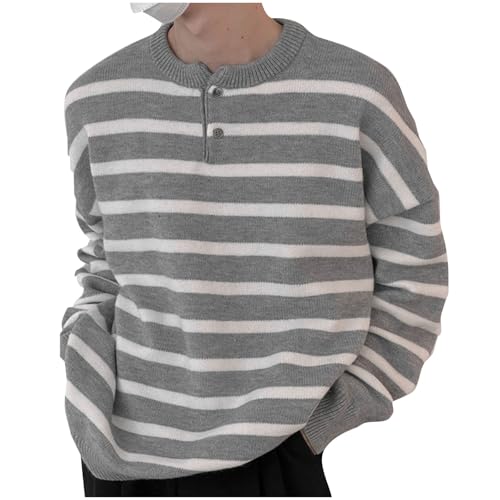 Cambkatl Men's Striped Knit Sweaters Stylish Color Block Loose Fit Crewneck Pullovers Long Sleeve Fall Winter Jumper Tops