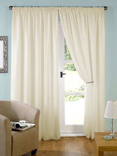 John Aird Pair Cream Lined Tape Top Voile Curtains (90" wide x 108" drop)