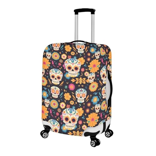 Skull Pattern Dustproof Travel Cover for 18-32 Inch Cartoon Flower Suitcase Halloween Skeleton Washable Polyester Luggage Covers With Zipper Gifts for Women Girls -L2
