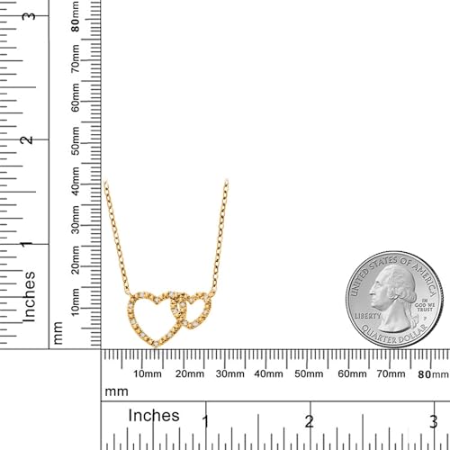 Gem Stone King Heart Necklace for Women | 18K Gold Plated Silver White Lab Grown Diamond Double Open Heart Necklace | Interlocked Heart Pendant Necklaces for Women with 18 Inch Chain2