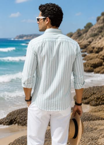 Image of Majestic Man Classic Slim Fit Vertical Striped Casual Cotton Shirt