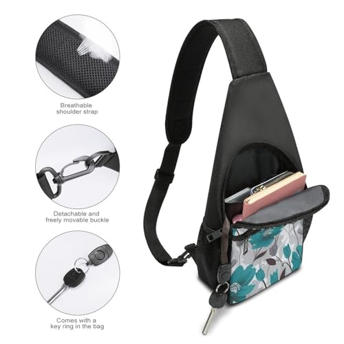 Bolso cruzado floral gris y azul para senderismo miniatura 4