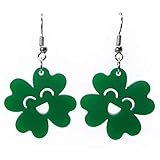 Cute Kawaii Green Four Leaf Clover Dangle Earrings, Saint Patrick's Day, Shamrock