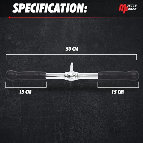 Image of Straight Bar Cable Attachment 20inch - Chrome Rotating Tricep Bar Cable Attachment with Non-Slip Handles - Tricep Pull Down Bar - Gym Accessories for Biceps, Triceps & Back Workouts