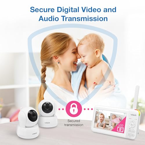 VTech Baby Monitor No WiFi, 2 Cameras – Monitor Two Rooms, Remote Pan-Tilt-Zoom, Hack-Proof, 5" Screen, 17Hr Battery, 1000ft Range, Night Vision, Temperature Sensor | 924-2W - image 6