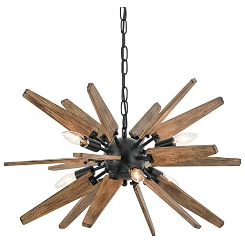 JIA LE SHI JLS846-650 x 450 Lámpara de araña de madera rústica de 6 luces Cover