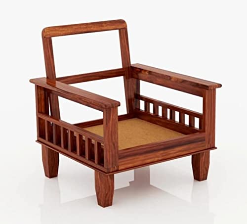 Image of Wooden Single Seater Sofa Chair for Living Room, 1 Seater Armchair for Drawing Room, Solid Wood Sheesham, Honey Brown