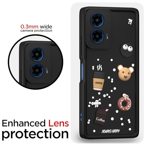 Image of Outlouders Back Cover for Moto G54 5G / G64 5G | Cute Fun Cartoon 3D Bear Silicone | Full Body Protection Bumper Case (Black)