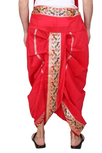 Image of Rameshwaram Fabrics Mens Ready to Wear Silk Dhoti with Angwastra Set - Pocket Dhothi