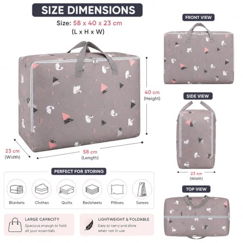 Image of Zollyss Foldable Storage Bag for Clothes & Blankets, 58 x 40 x 23 cm | Large Capacity Oxford Fabric Organizer with Handles & Zipper