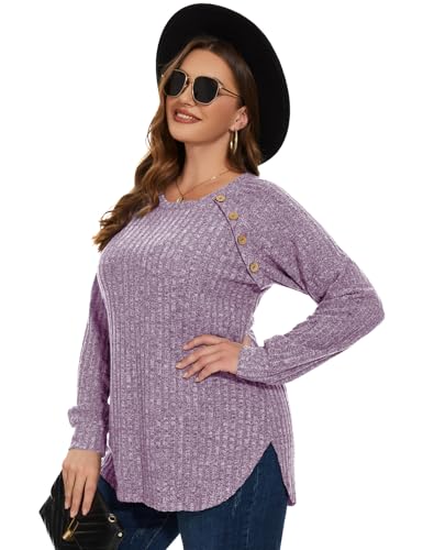 MONNURO Women's Plus Size Tunic Sweaters - Casual Long Sleeve Button-Down Shirt for Leggings4