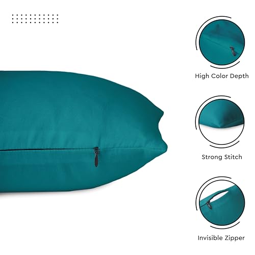 Image of Encasa XO Throw Pillow Covers 16x16 in Set of 2 Azul Blue | No Inserts | Cotton Pillow Covers for Living Room, Bed, Sofa, Couch | Decorative Cushion Covers with Improved Zipper