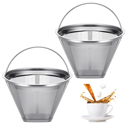 2-Pack Reusable Stainless Steel #4 Cone Coffee Filters, Eco-Friendly Permanent Metal Coffee Filter for 6 to 10 Cup Drip Coffee Makers – Durable, Universal Fit for Most Brewers