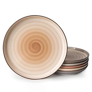 Sweese Dinner Plates, 10 Inch Round Porcelain Plates, Dish Set for Lunch, Party, Wedding, Restaurant, Microwave, Oven, Dishwasher Safe Plates Set of 6, Neutral