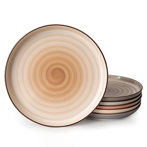 Sweese Dinner Plates, 10 Inch Round Porcelain Plates, Dish Set for Lunch, Party, Wedding, Restaurant, Microwave, Oven, Dishwasher Safe Plates Set of 6, Neutral