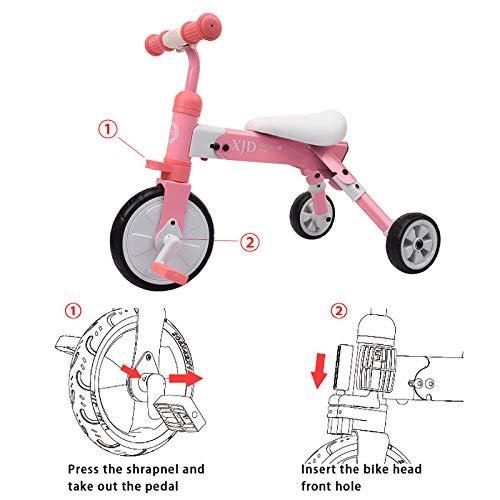 XJD 2 in 1 Kids Tricycles for 2 Years Old and Up Boys Girls Tricycle Kids Trike Toddler Tricycles for 2-4 Years Old Kids Toddler Bike Trike 3 Wheels Folding Tricycle Kids Walking Tricycle Florida 