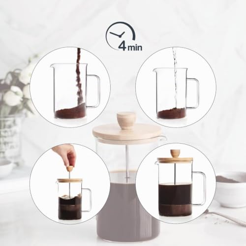 Miniatura 4 de Lacor - 62161 - Cafetera Francesa Wood, Cafetera Prensa Francesa, Filtro De Acero Inoxidable, 8 Tazas, Acero Inoxidable Y Madera De Bambú, 1l