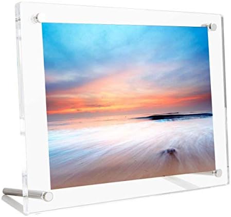 B&NN Acrylic Picture Frame Floating Look，3MM + 3MM Thickness Clear Photo Frame ，Desktop Frameless Display ，Self Standing (11x14)
