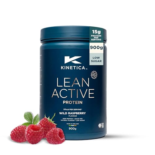 Kinetica Sports Lean Active Proteinpulver - Himbeere | 16g Protein/Portion, 36 Portionen/900g Packung | Reich an Ballaststoffen & Protein mit Grüntee-Extrakt | Fett- & Zuckerarm | Leicht löslich