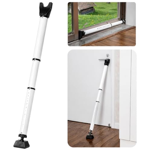 Door Security Bar Upgraded Door Stoppers Adjustable Sliding Glass Door Security Bar 2 in 1 Heavy Duty Door Jammer Sliding Patio Bar for Home Apartment Travel School Dorm (1 Pack White)