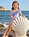 Ghteas Tween Girl Swimsuit Fashion Bathing Suits Summer Beach Swimming Suit One Piece Swimwear for Girls Ruffle Cuffs Swim Suit for Little Girl 8 Years Old Deep Purple
