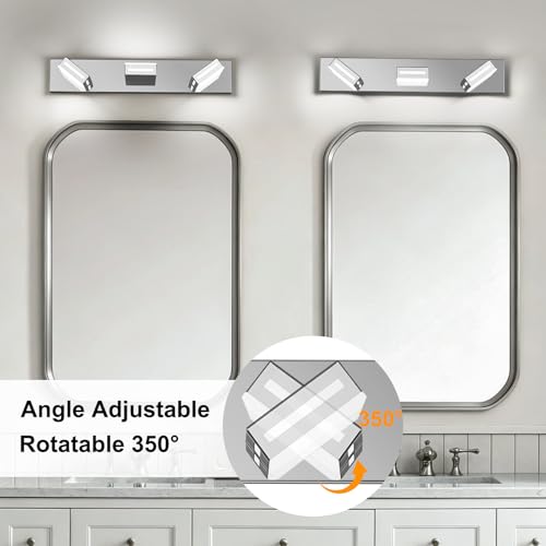 Image of LED Modern Bathroom Light Fixtures, 3-Light 24-Inch Dimmable 5CCT Adjustable Chrome Vanity Lights for Bathroom Lighting Fixtures Over Mirror, 350 Rotatable Wall Lamp