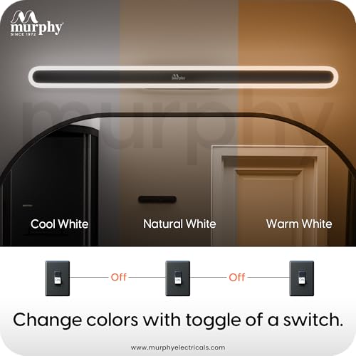 Image of Murphy LumaLine TrioGlow 15W Black Body Premium LED Mirror Wall Bathroom Light - with 3-in-1 Colour Cool White /Warm White /Natural White Linear Bar (Pack of 2)