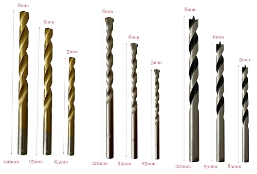 Image of Inditrust 9pc Drill Bits Set I 3 Wall, 3 Wood, 3 Metal Bits, For Wall Wood Metal Aluminium Plastic.