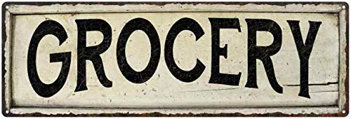 GROCERY Sign Farmhouse Decor Country Decorations Wood Look Signs Wall Art Tin Plaque 6 x 18 High Gloss Metal 206180028188