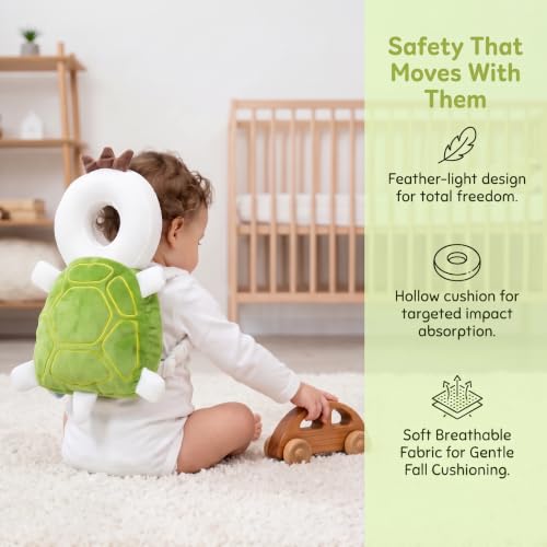 Image of Baby Head Protector Backpack - Soft & Lightweight Fall Cushion Backpack for Toddlers Walking and Crawling(Green Turtle)