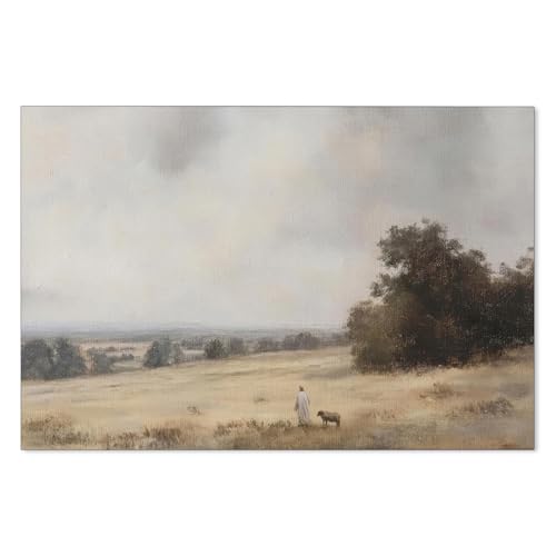 rumlud Jesus and Lamb the Lord is My Shepherd Wall Art Jesus Christian Poster 16X24 inch Unframed Vintage Landscape Canvas Prints for Christian Church Wall Decor