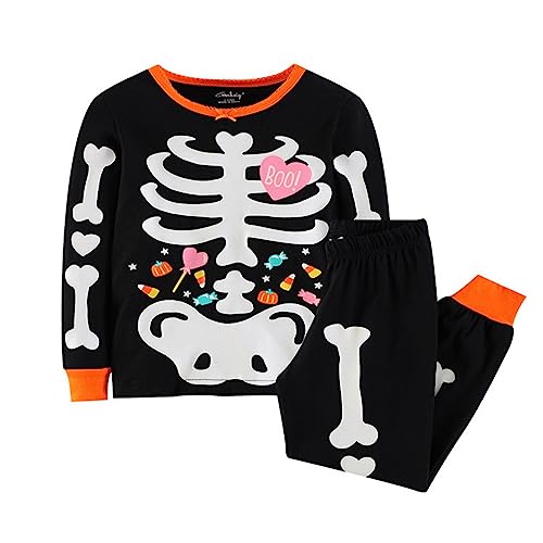 Family Feeling Kids Toddler Girls Boys Conjuntos de pijamas de esqueleto para Halloween Toddler Glow In The Dark Traje De Embarazada (3-4 Years)