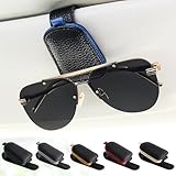 SINGARO Sunglasses Holder for Car, Leather Magnetic Buckle Sun Visor Sunglass Clip, Ticket Card Storage Glasses Clip, Car Interior Accessories for Men and Women（Black-Blue）