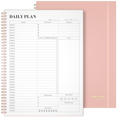 Asten Agenda diaria con lista de tareas, agenda por hora, cuaderno en espiral, planificador diario para mujeres, hombres y TDAH, 8.5 x 11 pulgadas (rosa pálido)