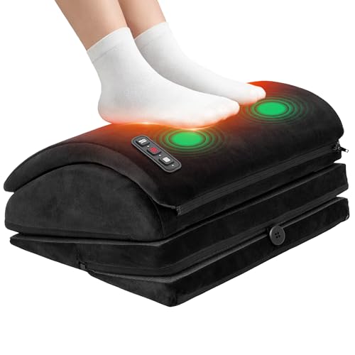 Heated Foot Rest for Under Desk with Vibration Massage, Memory Foam Desk Foot Stool with 4 Adjustable Heights, Ergonomic Foot Rest for Pain Relief, Non-Slip Office Footrest with 3 Heat Levels & Timer