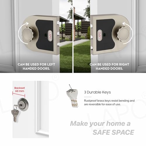 Image of LAPO Plum Lock, Vertibolt Ultra XL+, Deadbolt for Main Door, Left /Right-Handed Door, Inside Opening Door Lock with Reversible Lever Knob, Works with Single & Double Door, 3 Keys,Matt Finish