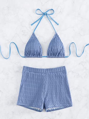 COZYEASE Women's 2 Piece Swimsuits Halter Triangle Top with High Waisted Shorts Bathing Suits Bikini Sets - Image 4