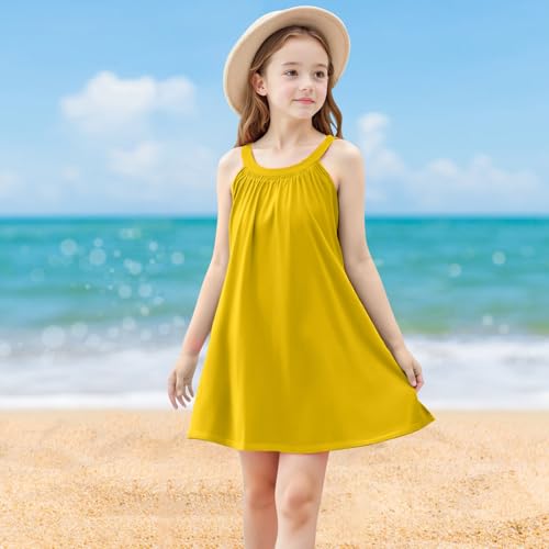 Girl's Summer Sleeveless Dress Halter Dresses Vacation Sundress Casual Dresses Solid Color Dress Beach Swim Cover Up2