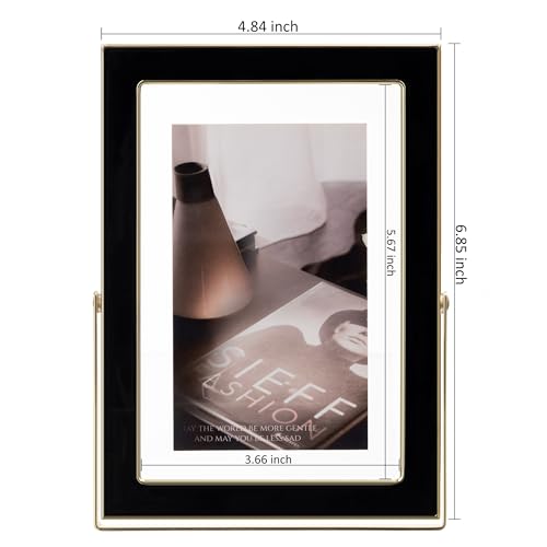 Image of eletecpro 4x6 Enamel Floating Picture Frame with 4.7 inch x 6.7 inch Real Double Glass Cover for Floating Effect, Black Floating Photo Frame for Tabletop, Display Multi-Size Photos and Artworks, Desk Decor