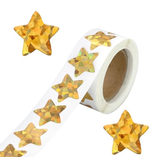 Lot de 500 autocollants étoiles - 2,5 cm - Paillettes - Autocollants holographiques dorés - Récompense - Pour décoration de Noël (doré)