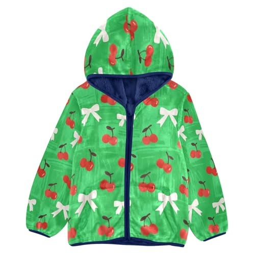 Cherry Bow Green Background Pattern Toddler Fleece Jacket Girl Boys Hooded Fleece Jacket Coat