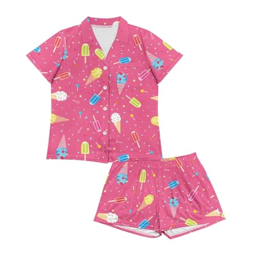 Image of Women's Short Sleeve Sleepwear Button 2 Piece Plus Size Pajamas Casual Soft Stretchy Funny Nightwear with Pockets