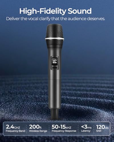 LUVUMVLT Wireless Microphones, Dual Handheld Dynamic Mic with Ultra-Stable Rechargeable Receiver | 200ft Freedom |Zero Dropouts | 40H Duration |Plug and Play| Karaoke Microphone for Singing, Meeting - Thumbnail 4
