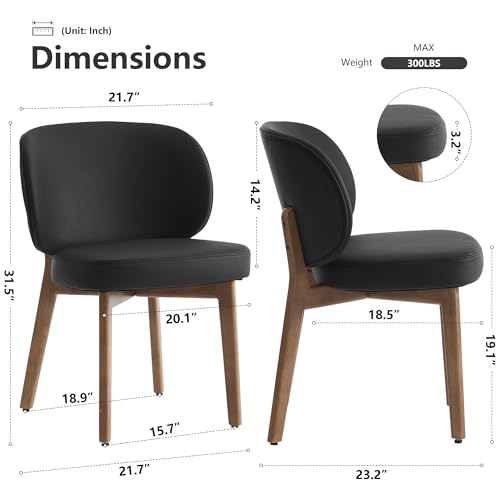 Image of YOUNIKE Dining Chairs Set of 4 Modern Kitchen Dining Room Chairs Black | Faux Leather Upholstered Armless Side Accent Chair with Back Wide Padded Seat Wooden Leg, Soft, Waterproof, Comfortable