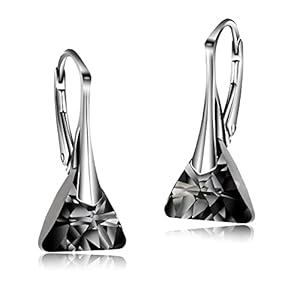 Chic Bijoux Drop Dangle Oorbellen met Brisure Sluiting voor Dames – Gemaakt van 925 Sterling Zilver en Swarovski Kristallen – Hypoallergeen, Cadeau voor Moeder, Paars/Blauw/Zwart